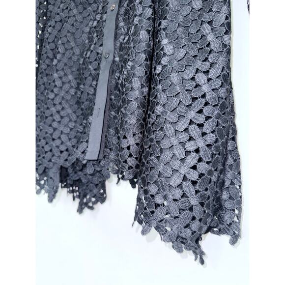 LELA ROSE black cotton lace longline peplum button front asymmetrical blouse top - Picture 7 of 14